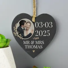 Personalised Photo Slate Heart Decoration, Custom Text Keepsake, Wedding Anniversary Gift thumbnail 4