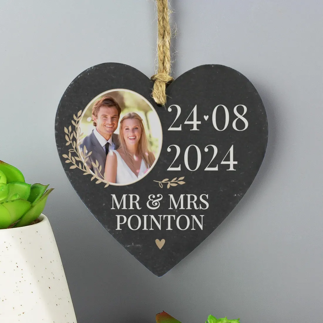 Personalised Photo Slate Heart Decoration, Custom Text Keepsake, Wedding Anniversary Gift — photo 5