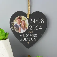 Personalised Photo Slate Heart Decoration, Custom Text Keepsake, Wedding Anniversary Gift thumbnail 5