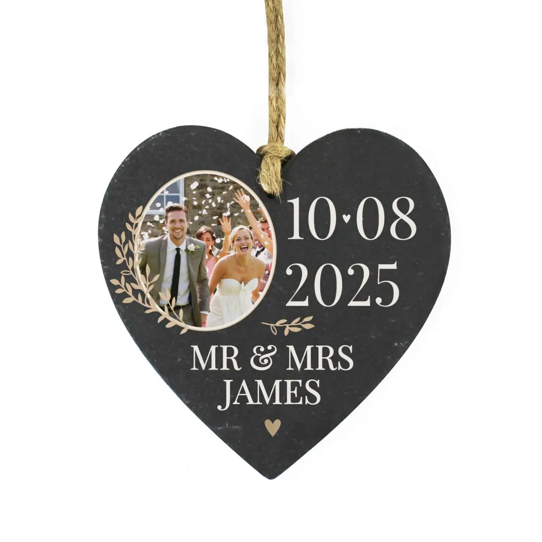 Personalised Photo Slate Heart Decoration, Custom Text Keepsake, Wedding Anniversary Gift — photo 6