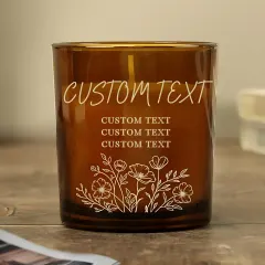 Personalised Wild Flowers Amber Glass Candle, Engraved Name Gift, Cosy Vanilla Home Décor thumbnail 2