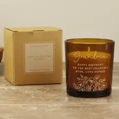Personalised Wild Flowers Amber Glass Candle, Engraved Name Gift, Cosy Vanilla Home Décor thumbnail 3