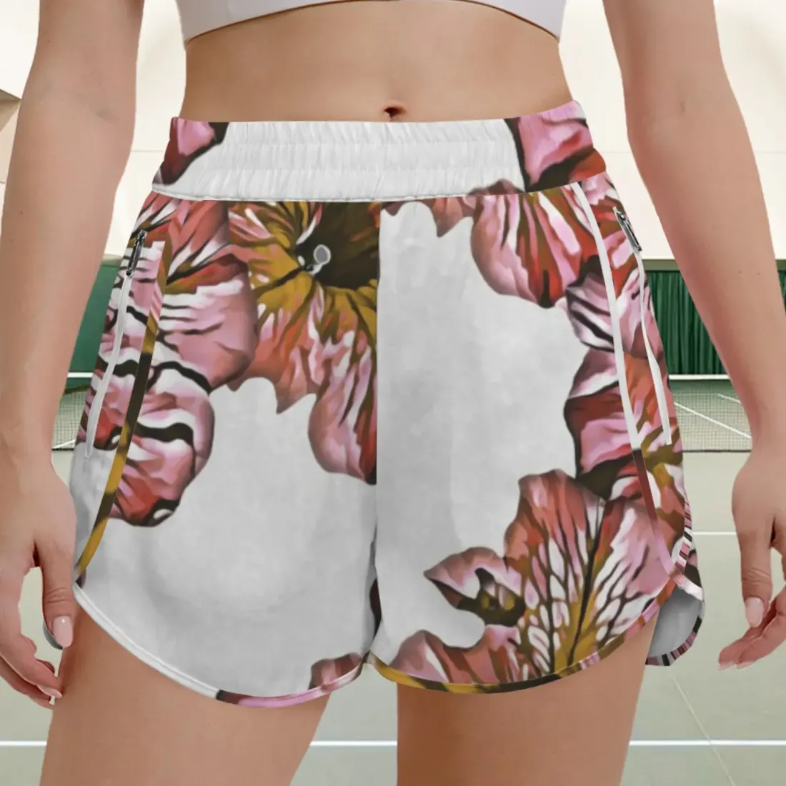 Elastic High Waist Zipper Pocket Active Shorts