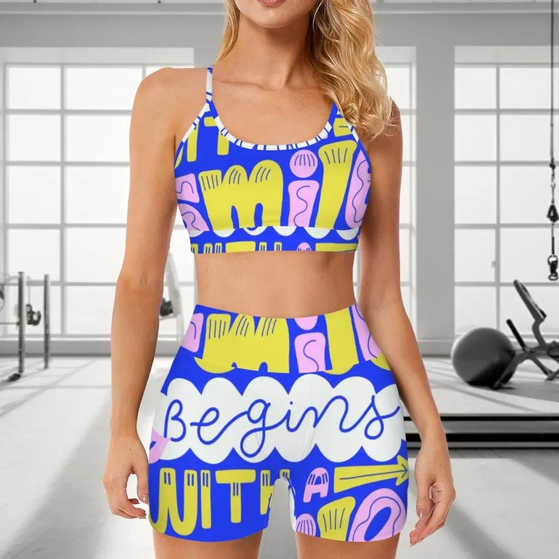 Cross Back String Sports Bra&High Waist Shorts Active Sets