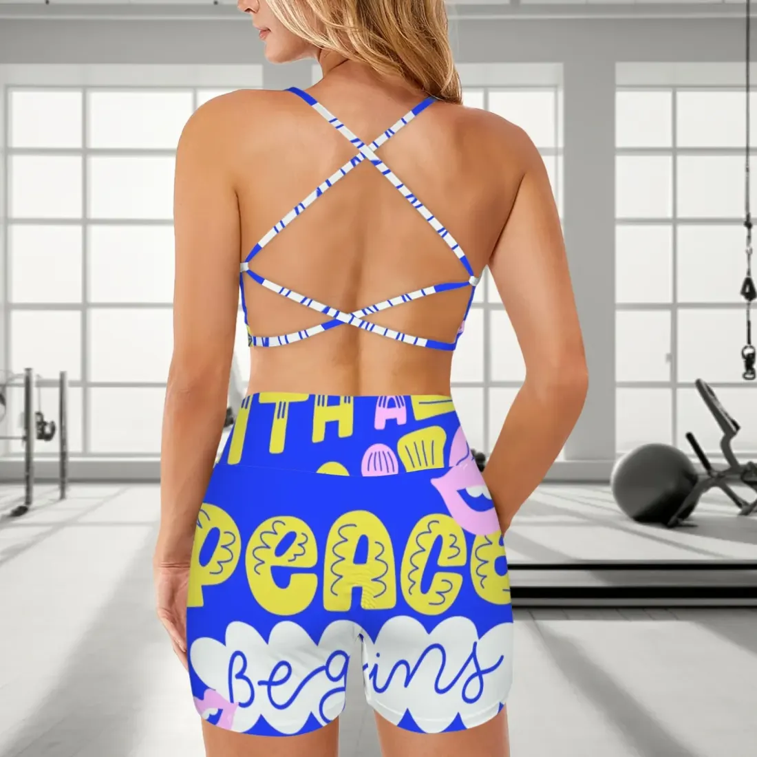 Cross Back String Sports Bra&High Waist Shorts Active Sets — photo 3