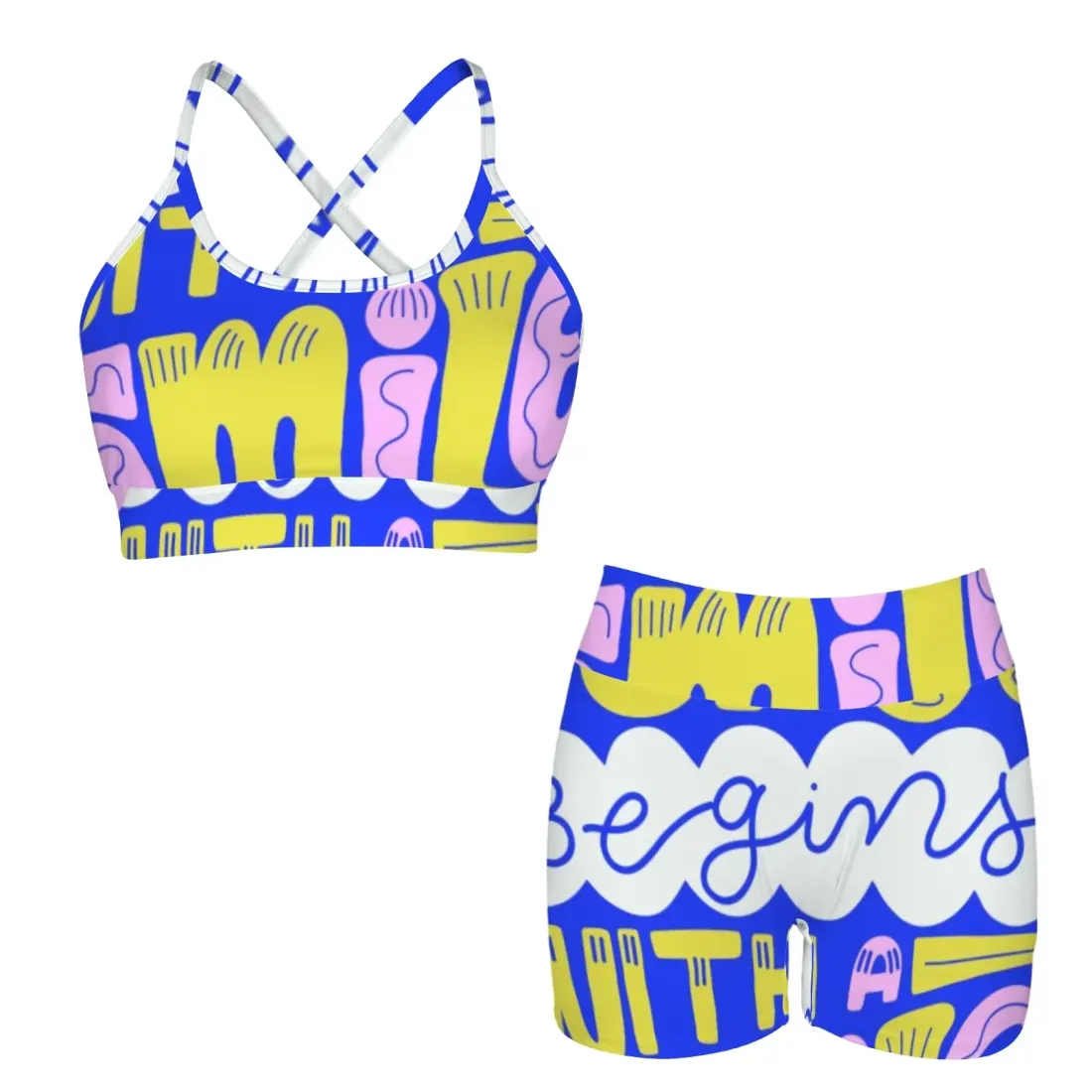Cross Back String Sports Bra&High Waist Shorts Active Sets — photo 4