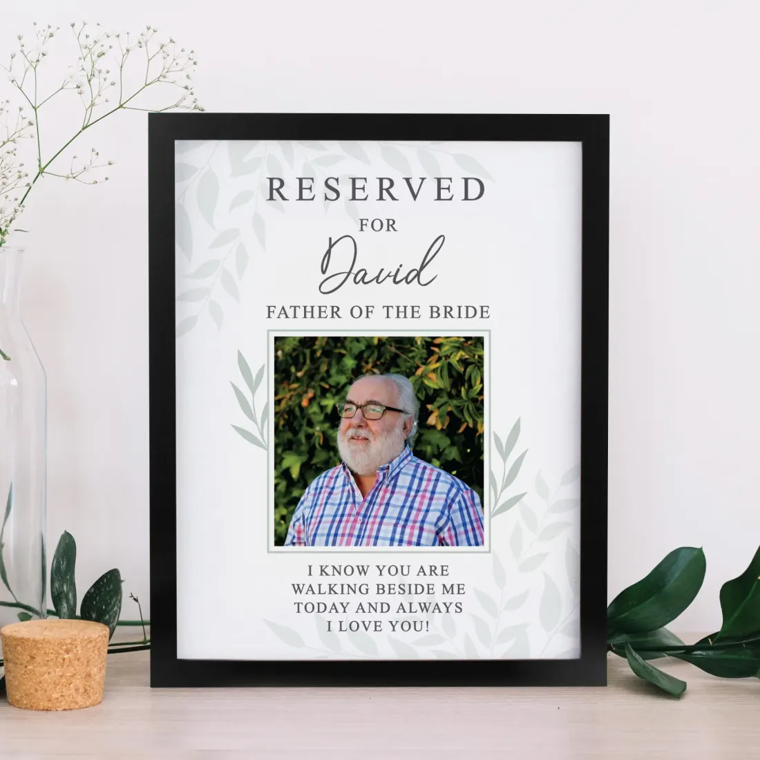 Personalised Reserved For Photo Frame, Custom Engraved Black Keepsake, Wedding Memorial Decor