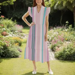 Women's Ruffle Sleeve Tiered Midi Dress thumbnail 1
