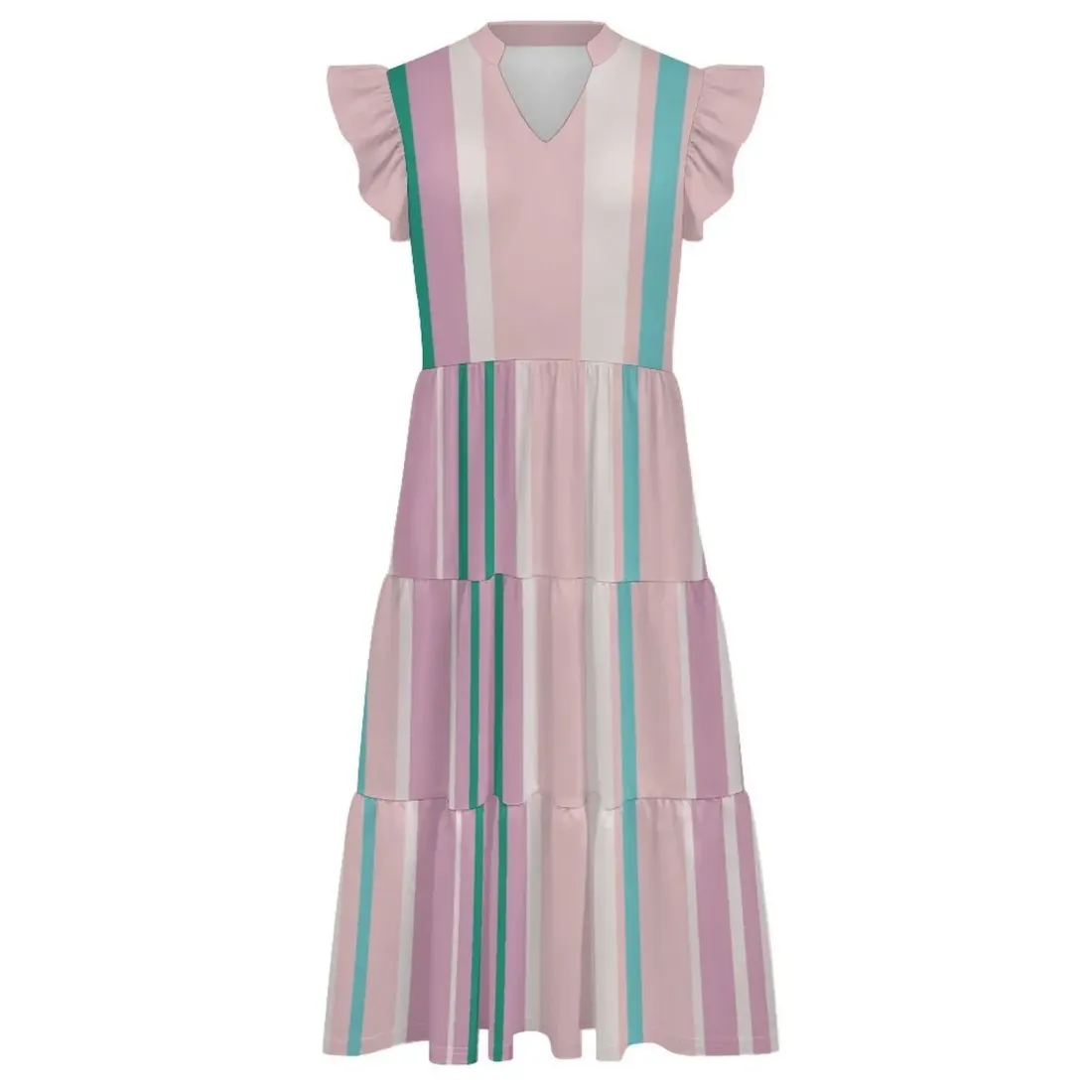 Women's Ruffle Sleeve Tiered Midi Dress — photo 3