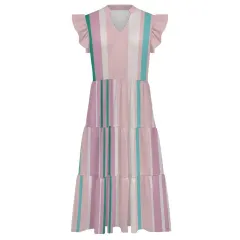 Women's Ruffle Sleeve Tiered Midi Dress thumbnail 3