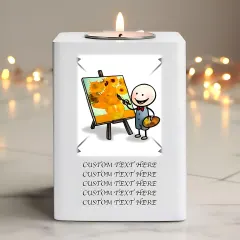 Personalised Photo Upload White Wooden Tealight Holder, Memorial Candle Block with Picture and Text thumbnail 2