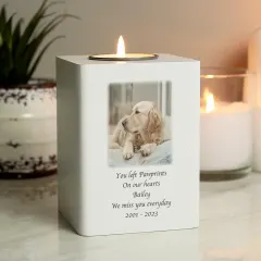 Personalised Photo Upload White Wooden Tealight Holder, Memorial Candle Block with Picture and Text thumbnail 4