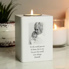 Personalised Photo Upload White Wooden Tealight Holder, Memorial Candle Block with Picture and Text thumbnail 5