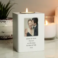 Personalised Photo Upload White Wooden Tealight Holder, Memorial Candle Block with Picture and Text thumbnail 6