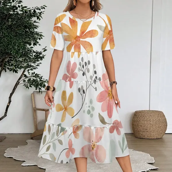 Women's Casual Mid-Sleeve Ruffle Dress