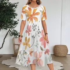 Women's Casual Mid-Sleeve Ruffle Dress thumbnail 1