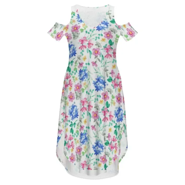 Cold Shoulder Long Split Dress with Pocket