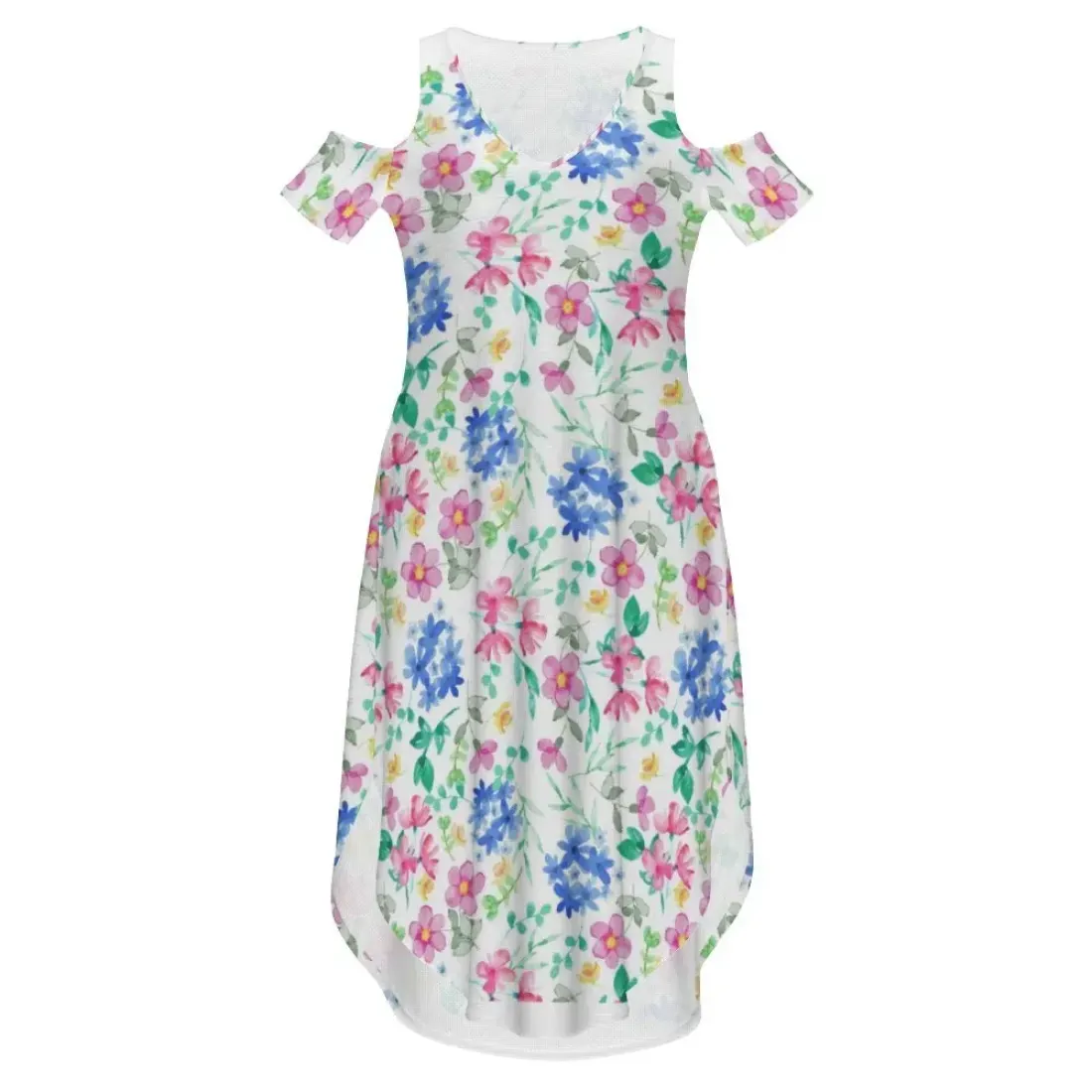 Cold Shoulder Long Split Dress with Pocket