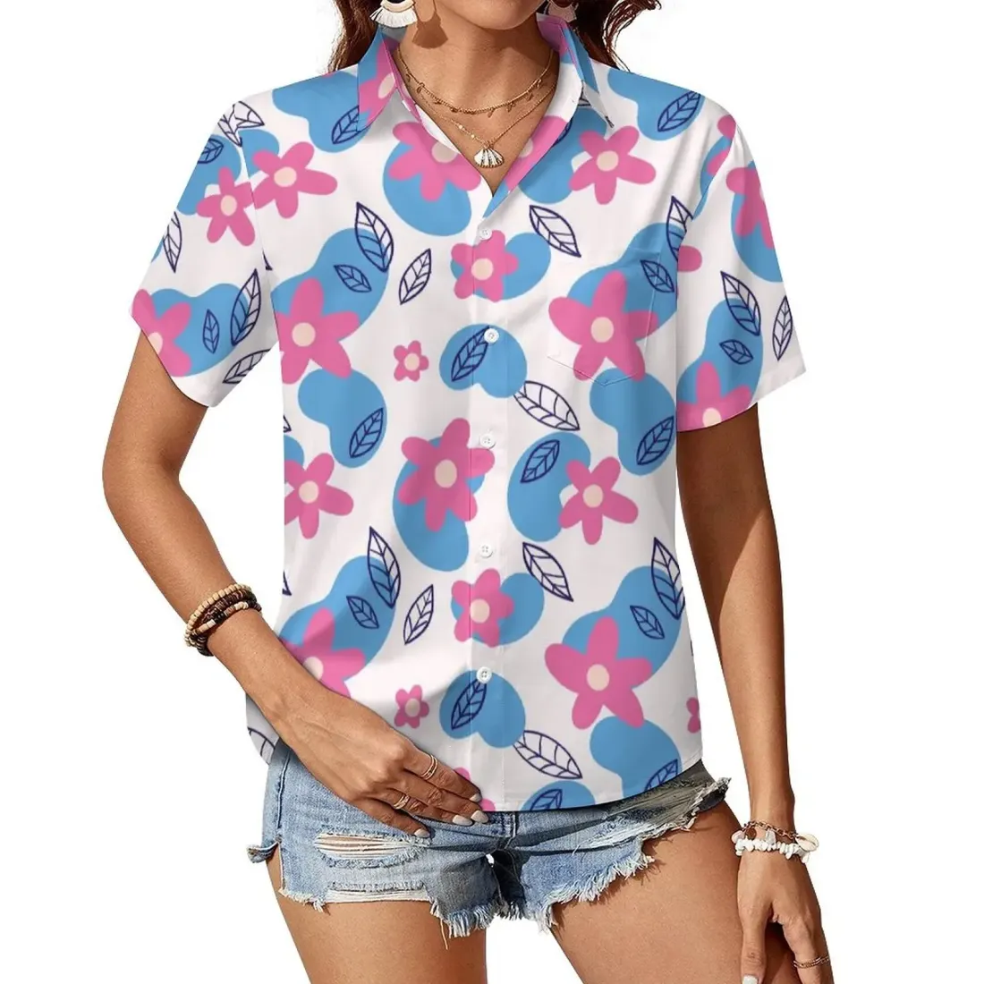 Women Short Sleeve Shirt With Chest Pocket — photo 2