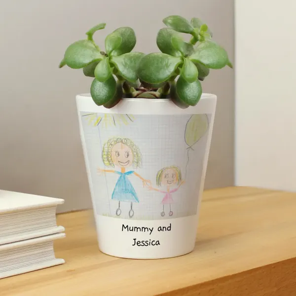 Childrens Drawing Photo Upload Plant Pot, Custom Kids Artwork Gift for Dad or Grandparents
