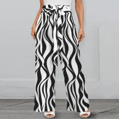 All Over Print Wide Leg Pants with Belt thumbnail 1