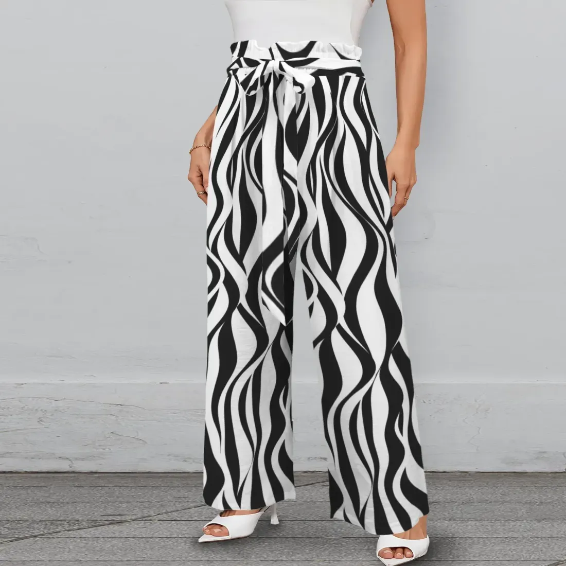 All Over Print Wide Leg Pants with Belt — photo 2