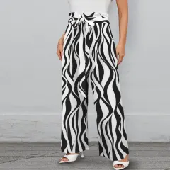 All Over Print Wide Leg Pants with Belt thumbnail 2