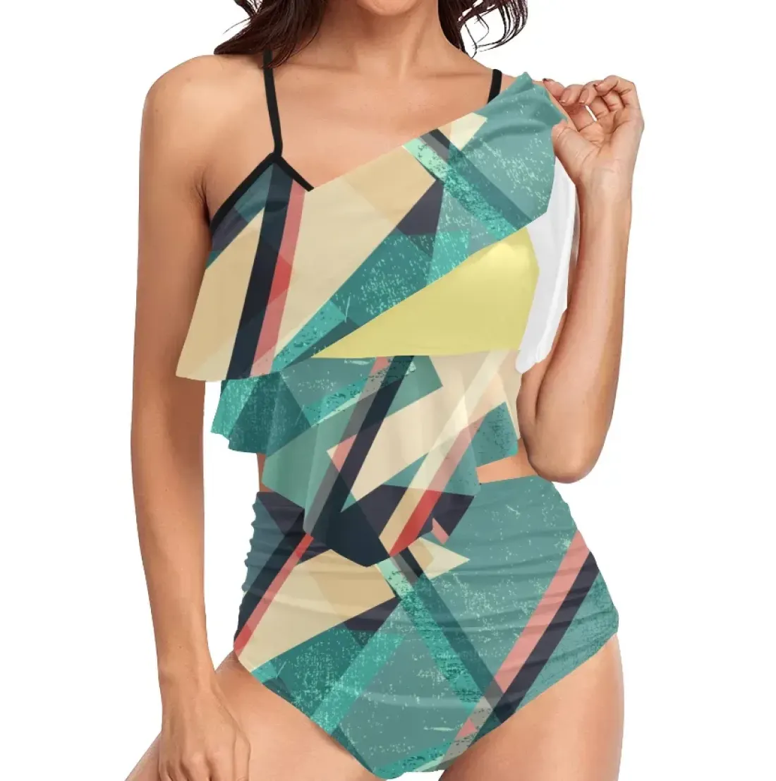 High Waisted Double Ruffle Bikini Set(ModelS34)