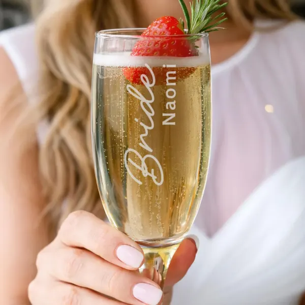 Personalised Bride Elegant Flute Glass, Custom Name Wedding Champagne Toast Keepsake
