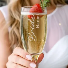 Personalised Bride Elegant Flute Glass, Custom Name Wedding Champagne Toast Keepsake thumbnail 1