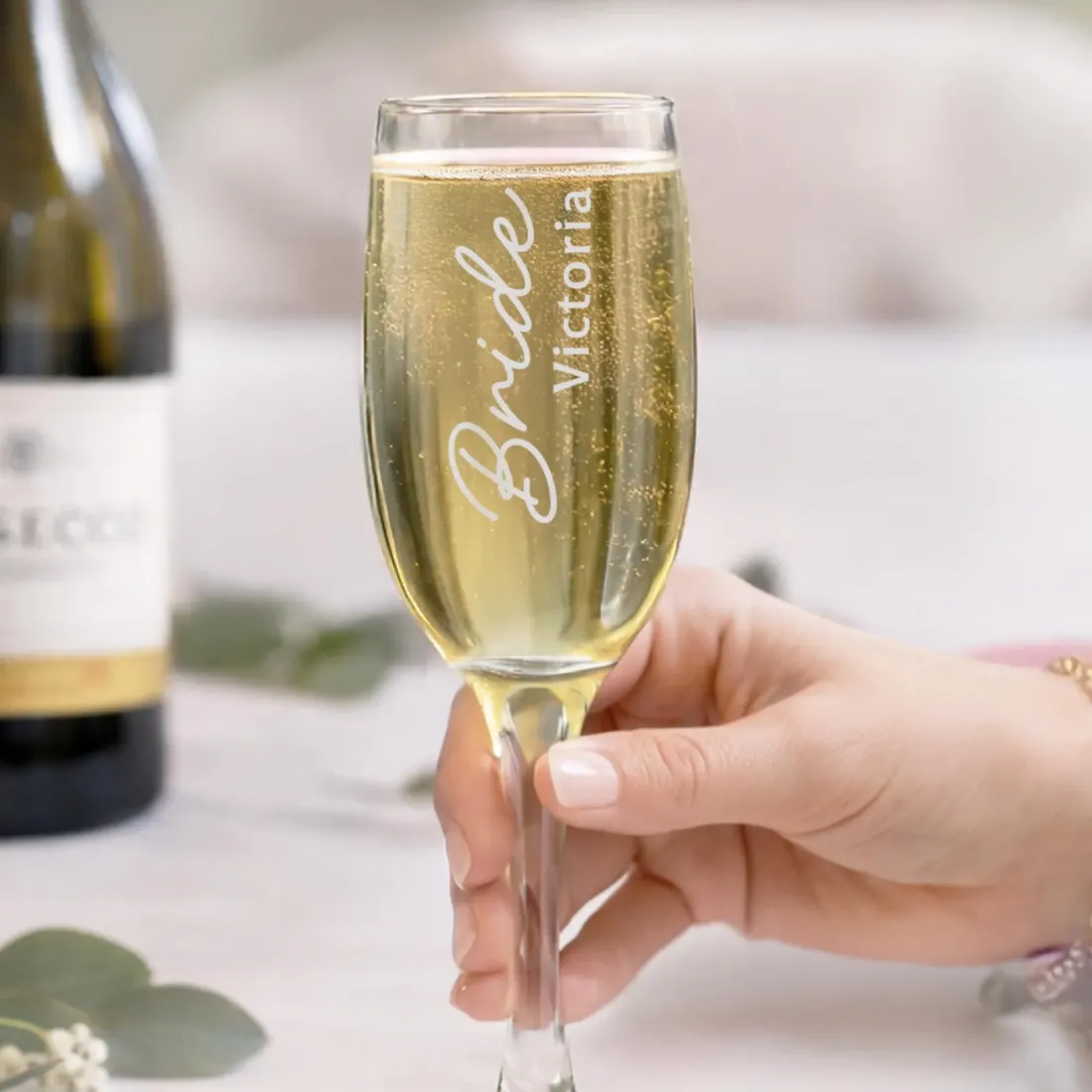 Personalised Bride Elegant Flute Glass, Custom Name Wedding Champagne Toast Keepsake — photo 3