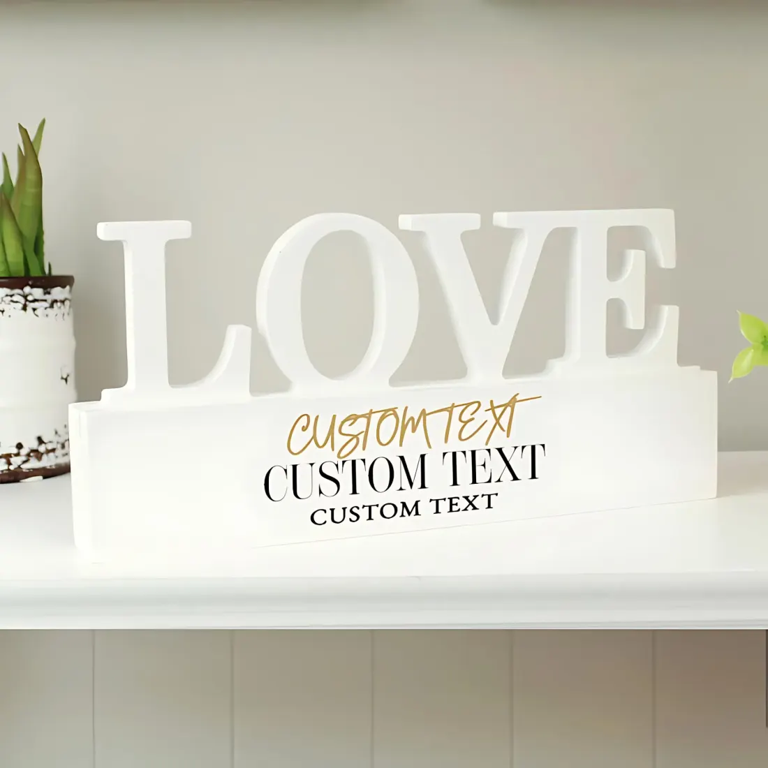 Personalised Black and Gold Free Text LOVE Word Plaque, Custom Couples Home Shelf Sign — photo 2