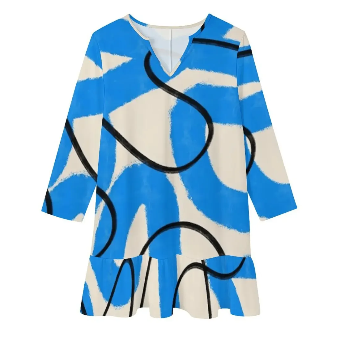 Women's Long-Sleeve V-Neck Ruffle Mini Dress — photo 2