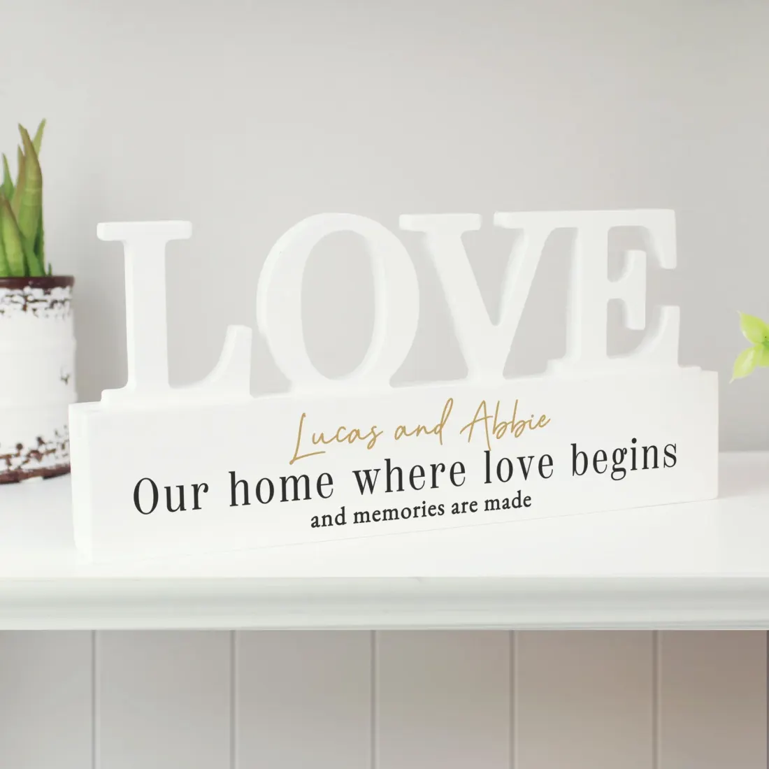 Personalised Black and Gold Free Text LOVE Word Plaque, Custom Couples Home Shelf Sign — photo 3