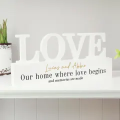 Personalised Black and Gold Free Text LOVE Word Plaque, Custom Couples Home Shelf Sign thumbnail 3
