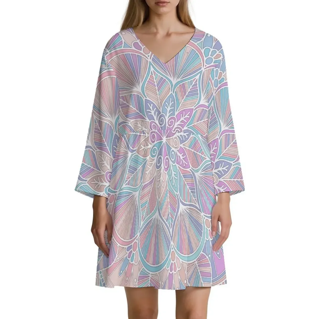 V-Neck Three-Quarter Sleeve Dress
