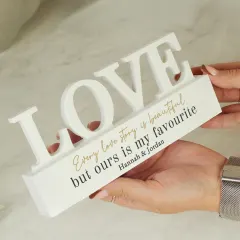 Personalised Black and Gold Free Text LOVE Word Plaque, Custom Couples Home Shelf Sign thumbnail 4
