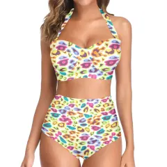 Women's Halter Neck Gather Chest Bikini Swimsuit thumbnail 2