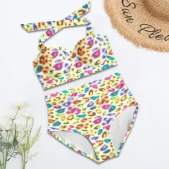Women's Halter Neck Gather Chest Bikini Swimsuit thumbnail 4
