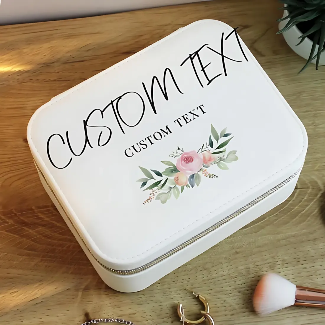 Personalised Wedding Travel Jewellery Box, Mrs Surname Floral Faux Leather Case Est Year — photo 2