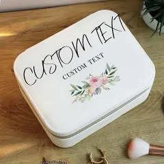 Personalised Wedding Travel Jewellery Box, Mrs Surname Floral Faux Leather Case Est Year thumbnail 2
