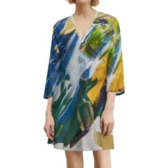 All-Over Print V-Neck Mini Dress thumbnail 1