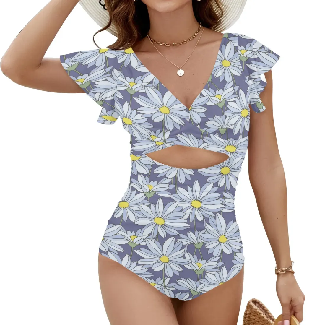 Women's Twist Front Ruffle Sleeve Swimsuit (Model S55) — photo 2