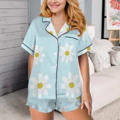 Lapel Ruffle Hem Short Pajama Sets thumbnail 1