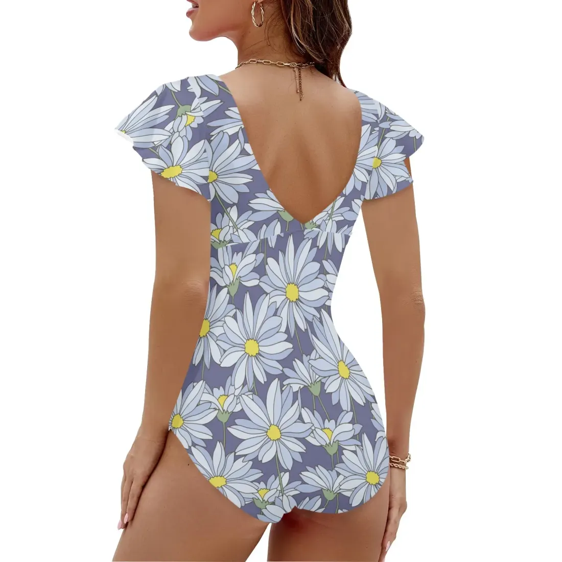 Women's Twist Front Ruffle Sleeve Swimsuit (Model S55) — photo 3