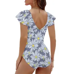 Women's Twist Front Ruffle Sleeve Swimsuit (Model S55) thumbnail 3