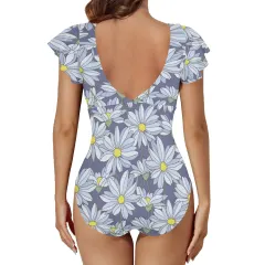 Women's Twist Front Ruffle Sleeve Swimsuit (Model S55) thumbnail 4