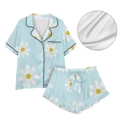 Lapel Ruffle Hem Short Pajama Sets thumbnail 4