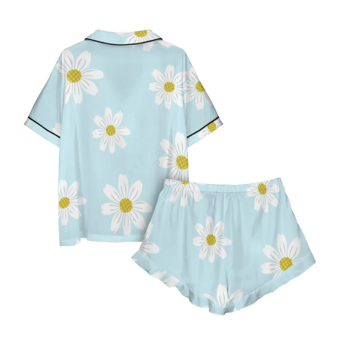 Lapel Ruffle Hem Short Pajama Sets — photo 5