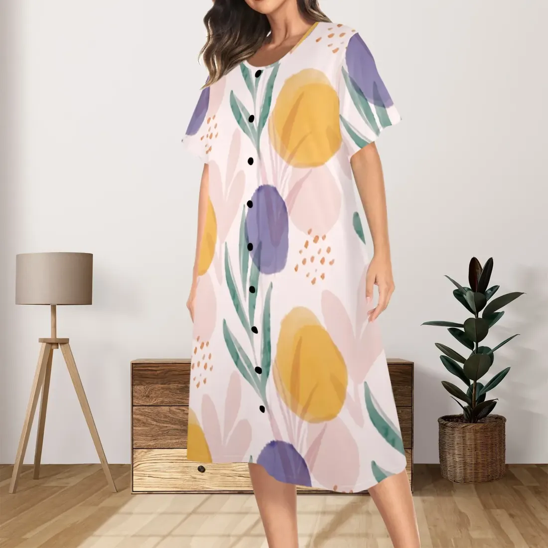 Women's Button Front House Dress（Model Sets 20）